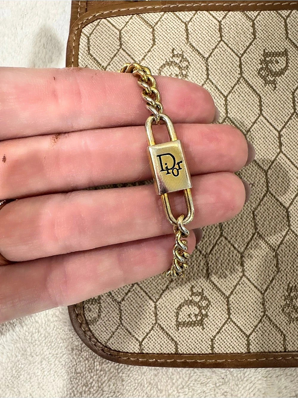 Vintage 1980’s Christian Dior Honeycomb Chain Shoulder Bag in Brown & Beige - Picture 13 of 13